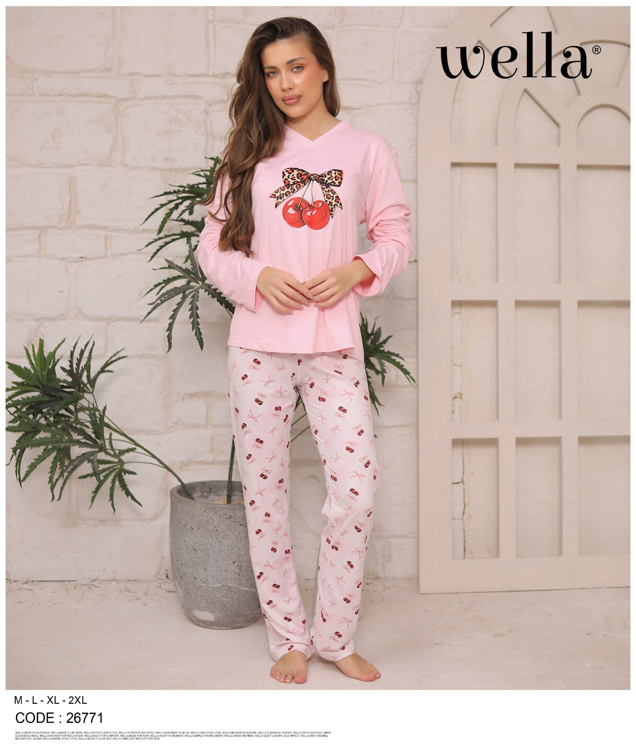 Cherry V-Neck Pajama Set