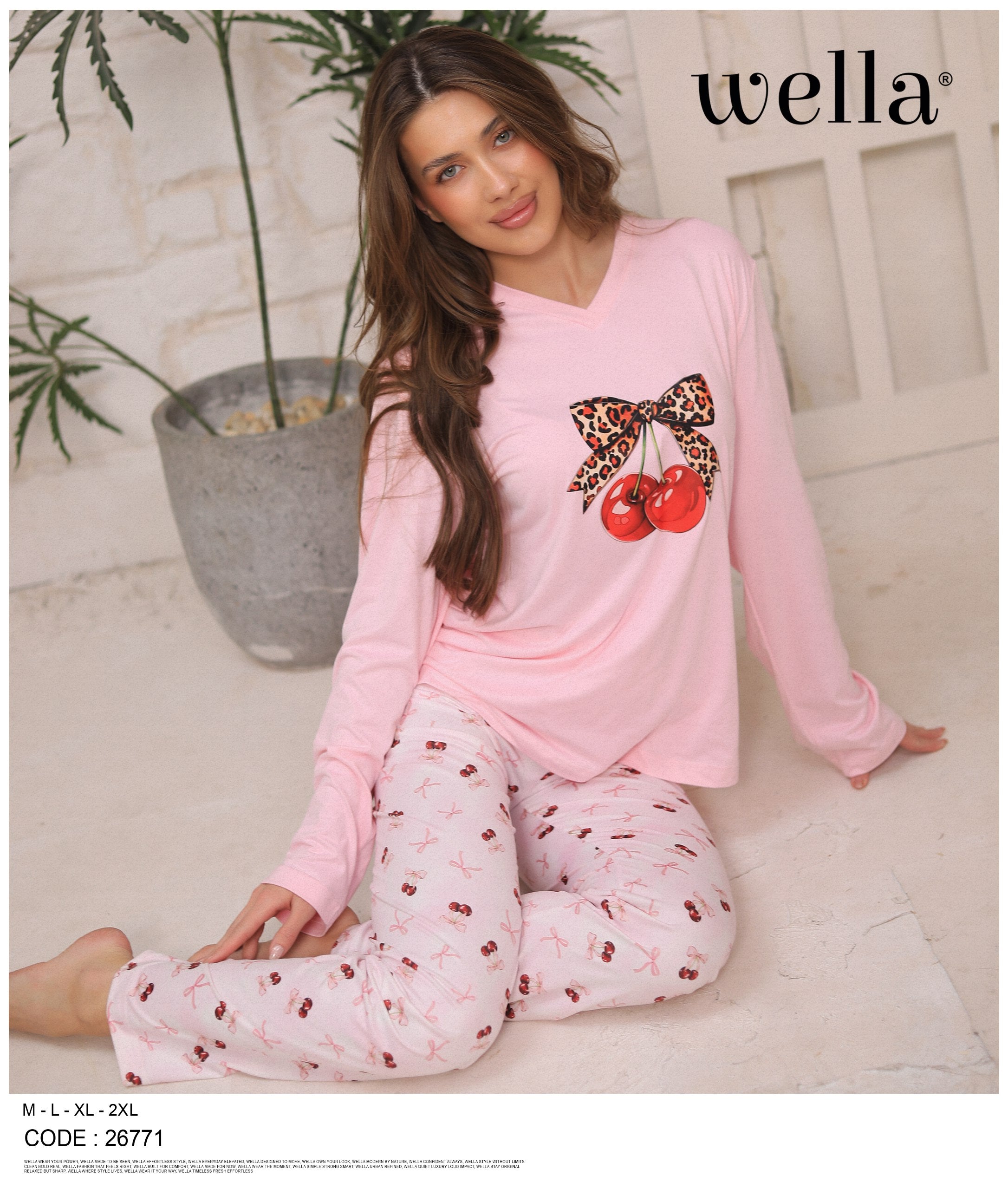 Cherry V-Neck Pajama Set
