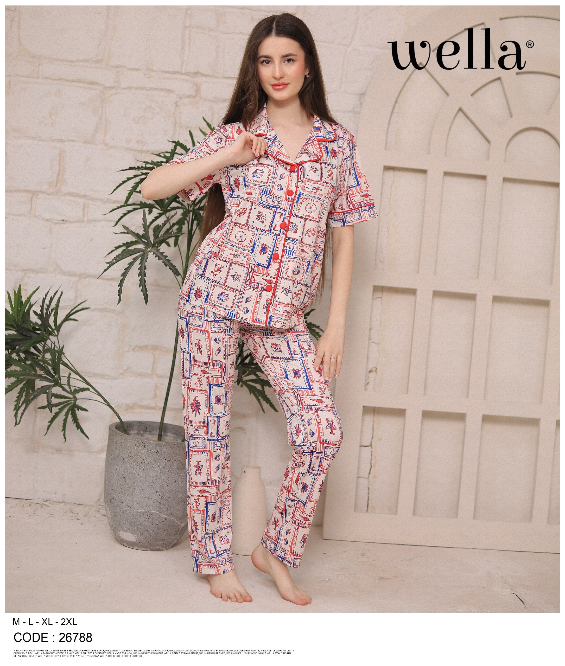 Red Ocean Tiles Pajama Set