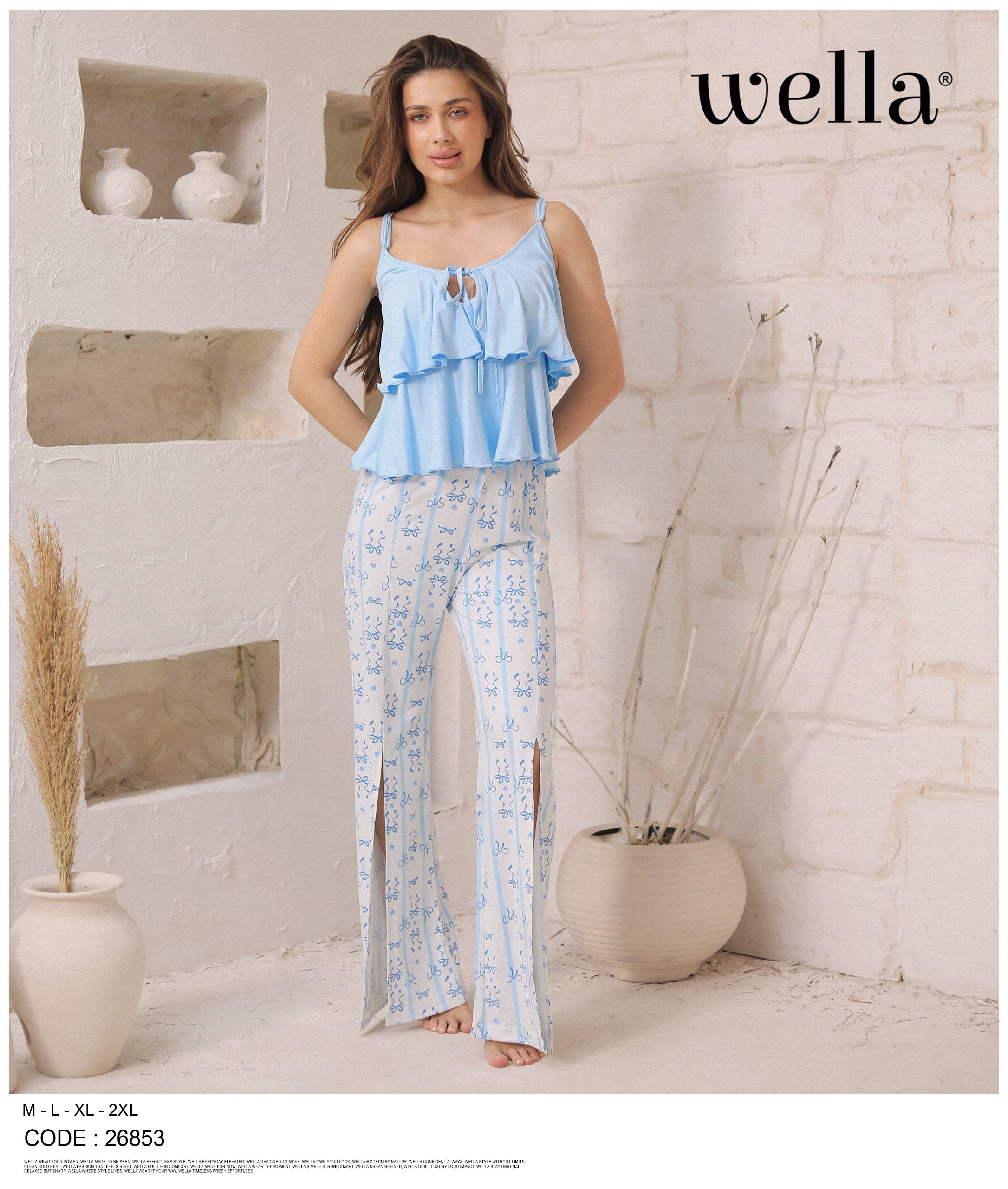Ruffle Wide-Leg Pajama Set